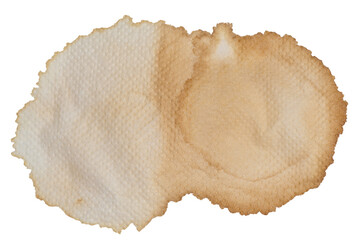 Naklejka na ściany i meble Macro shot of a large, dried coffee stain on a textured white paper napkin