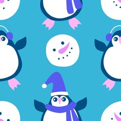 Christmas animals seamless penguin pattern for wrapping paper and fabrics and kids print