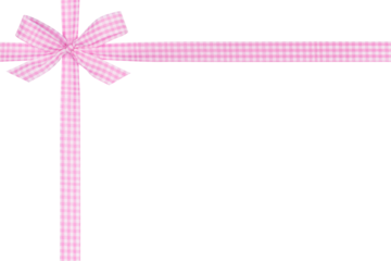 Pink and White Chequered Pattern Crossed in Corner Ribbon Bow Isolated on White and Png Transparent Background
