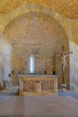 Altar of the Pieve di San Giovanni, Campiglia Marittima, a sacred building located within the cemetery of Campiglia Marittima, in the province of Livorno, Italy