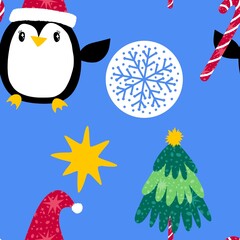 Christmas animals seamless penguin pattern for wrapping paper and fabrics and kids print