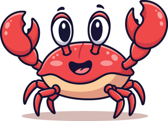 Fototapeta premium Happy cartoon crab illustration with big eyes and claws smiling cheerfully, a cute marine creature graphic