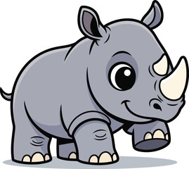 Fototapeta premium Adorable cartoon rhinoceros illustration standing with a friendly smile, perfect for kids' designs and wildlife themes
