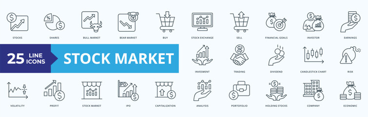 Stock Market Icon Pack Outline  illustration Vector