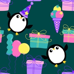 Christmas animals seamless penguin pattern for wrapping paper and fabrics and kids print