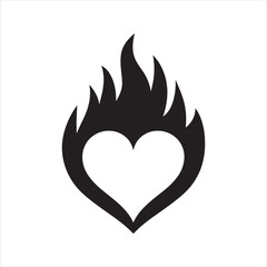 Flaming Hearts Icon – Burning Heart Silhouette Vector Illustration