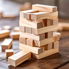 Wooden blocks tower on table