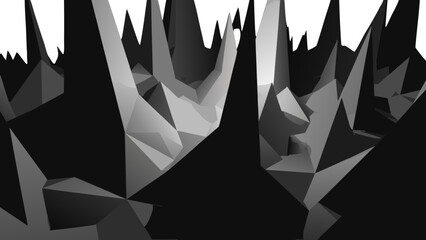 Abstract Monochromatic Jagged Peaks With Dramatic Lighting And Sharp Geometric Shapes In A Futuristic Landscape