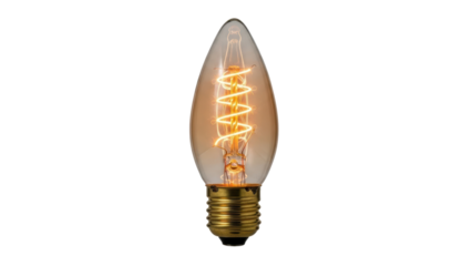 Classic light bulb with spiral filament design for home lighting needs in modern spaces. Isolated on transparent background, png