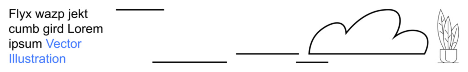 Branding, web design, minimalism, creative projects, modern layouts, conceptual art. Minimal cloud, abstract lines and potted plant in clean style. Minimalism and branding design concept