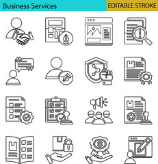 Business services icons set outline style for web and mobile applications