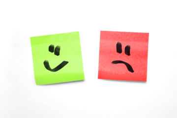 Bright Green Happy Post-it Note And Red Sad Post-it Note Duo With Faces