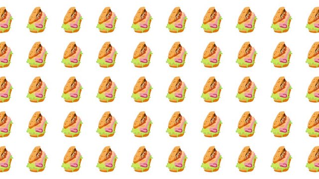 Repeating pattern of sandwichlike food items suitable for menu backgrounds, food blogs, graphic designs, and culinary social media posts.