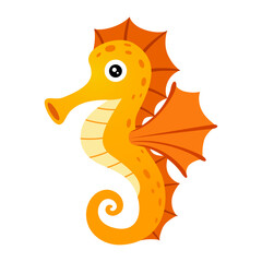 Bright vector cartoon illustration of a colorful seahorse isolated on a white background &mdash; a cute marine character perfect for ocean-themed designs, kids art, stickers, educational materials, branding