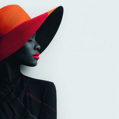 Wall Art African American Woman with Hat Background red lips black orange