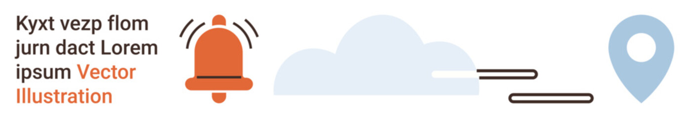 Cloud services, geolocation, digital notification, data transfer, technology, connectivity. Visual of cloud, notification bell and location pin. Cloud services and geolocation concept