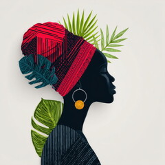 Wall Art African American Woman with Hat for Body Background Design red green