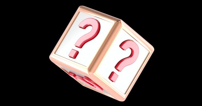 Question mark cube rotation animation seamlessly loopable. 3D rendering isolated on transparent background