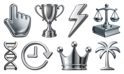 Metallic icons with diverse symbols