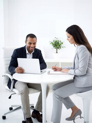 Obraz premium Human Resources Professional Interviewing Diverse Job Candidate