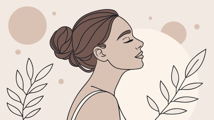 Floral fashion model with pink flower in her beautiful hair vector illustration art