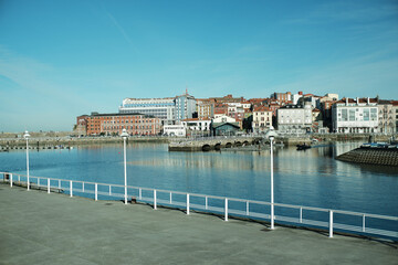 Gijon harbor. City marina in Asturias, Northern Spain