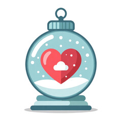 Obraz premium Festive snow globe captures a heartwarming scene with a red heart and snowflakes.