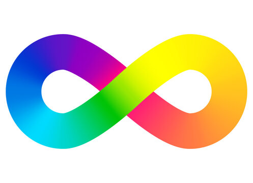 Autistic Pride Day. Colorful rainbow infinity. Rainbow Infinity symbol. Infinity sign color spectrum. Rainbow gradient in the shape of the infinity sign. Neurodiversity Symbol