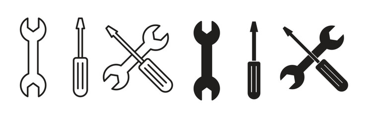Wrench and screwdriver icon set