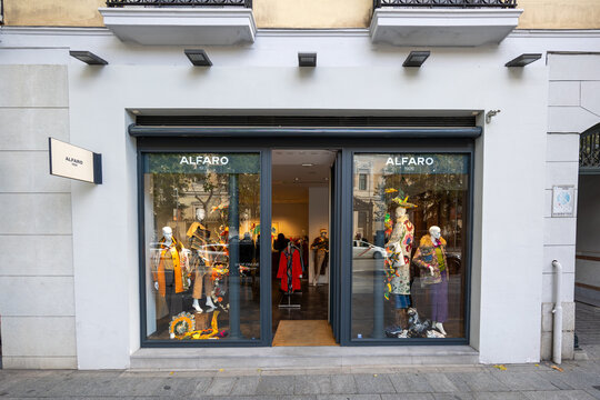 Madrid, spain; 11 05 2025 alfaro fashion boutique storefront displaying colorful clothing