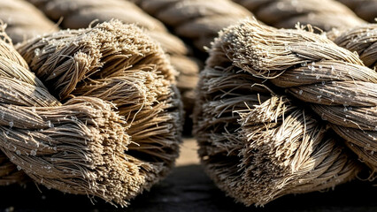Extreme Close Up of Thick Natural Frayed Nautical Rope Ends