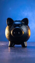 Black piggy bank, dramatic lighting