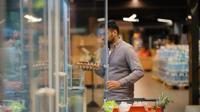 Indian man buying eggs at the supermarket