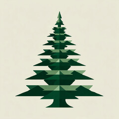 Fototapeta premium Green Christmas tree stands against a beige backdrop, evoking the festive season