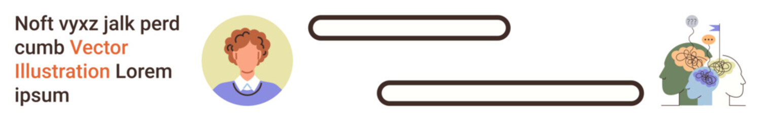 Web design, cognitive science, user interface, mental health, technology, profile management. Avatar icon beside text fields and brain illustration. Web design and cognitive science concept