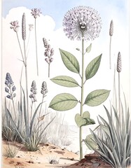 Botanical illustration of wildflowers