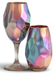 Two champagne glasses crafted with luminous pearl-like surfaces that shimmer under gentle lighting
