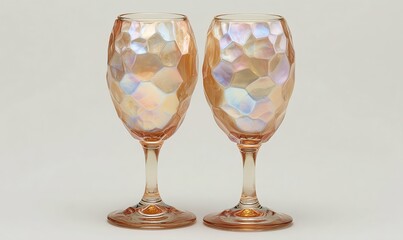 Elegant champagne glasses with golden pearl textures reflecting warm light and soft romantic tones