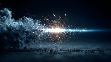 A magical animation on a dark blue background, featuring a glowing futuristic blue progress bar transitioning from 2025 to Happy New Year 2026 with particles