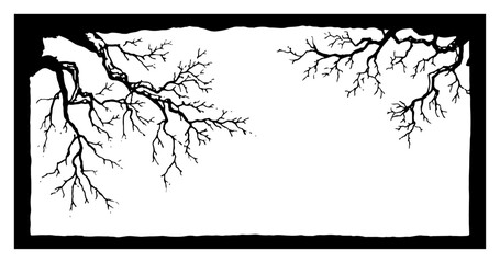 Decorative rectangular frame with bare tree branch silhouettes vector illustration