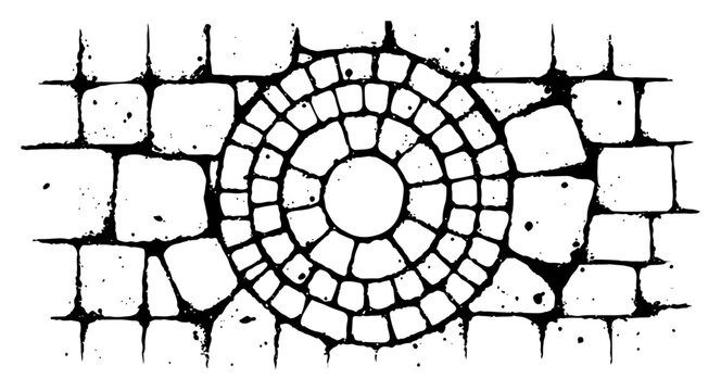 Circular cobblestone pavement texture with stone bricks vector illustration