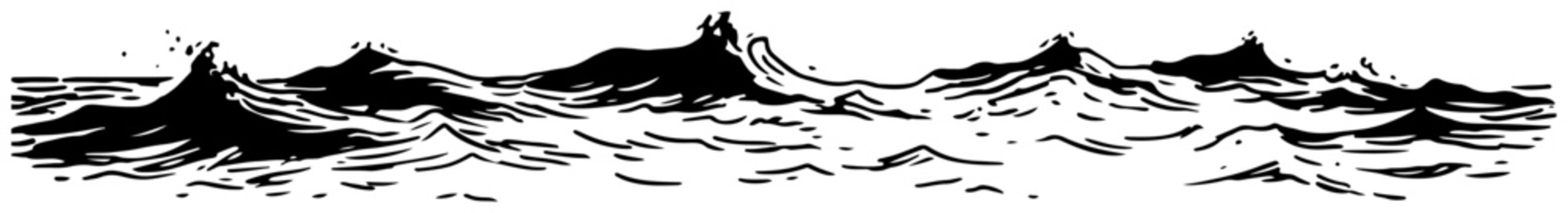 Hand drawn ocean waves surface landscape vector illustration