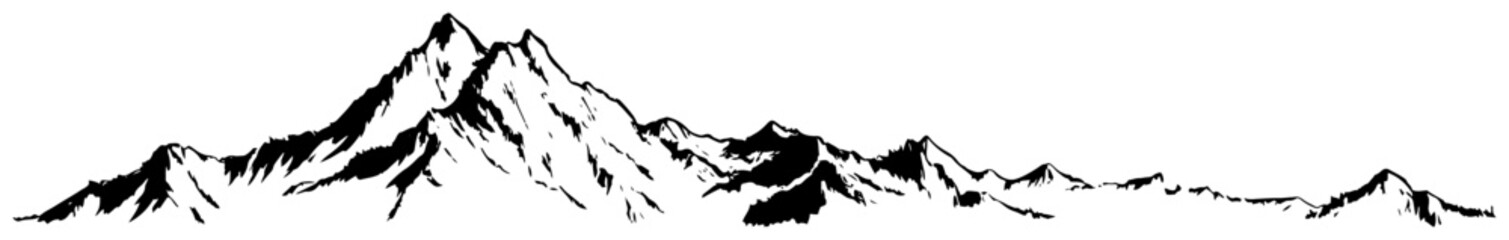 Fototapeta premium Rocky mountain range landscape panorama silhouette vector illustration