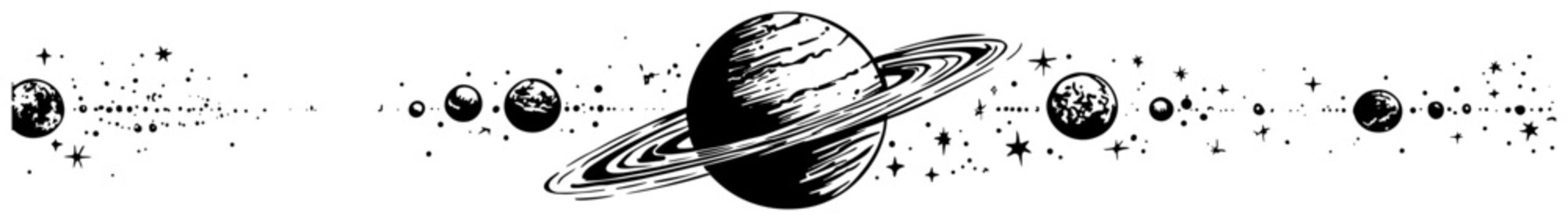 Solar system planets and stars horizontal space banner vector illustration