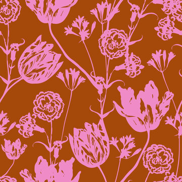 Patron Sin Costuras  Flores Enredadera Seamless Silueta
