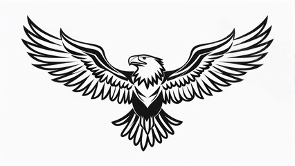 Fototapeta premium Silhouette illustration of a majestic eagle in mid-flight, spread wings. Black and white