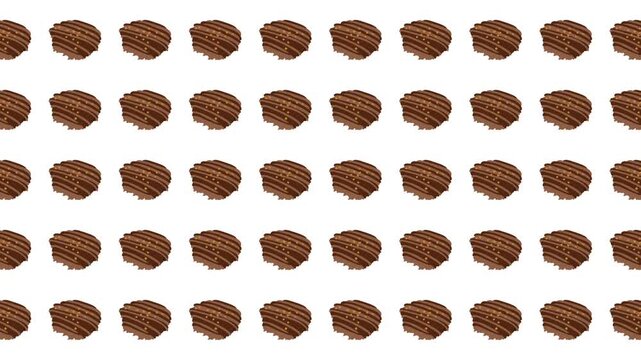 Dark brown coconut macaroons in repeating pattern. Perfect for food blogs, bakery advertisements, culinary designs, and social media posts.