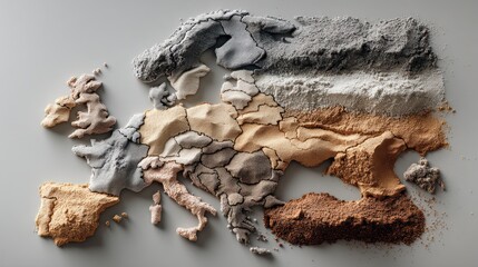 Detailed Europe Map Crafted from Various Earthy Powders and Natural Textures, Symbolizing Geography, Diversity, and Land