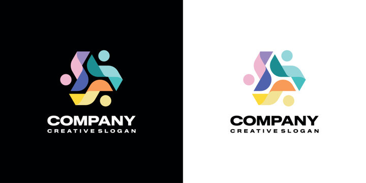 Logo Symbol Community Team People United Social Network Connection Modern Abstract Colorful