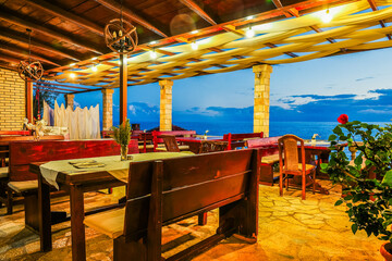 Fototapeta premium Night scenic view of Ulcinj Fortress resort, Montenegro, Europe 